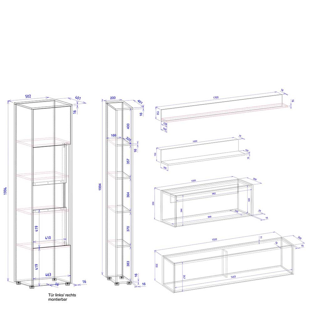 Wohnzimmer Schränke & Regale Set - Nonessia (sechsteilig)