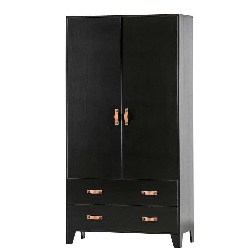 Teilmassiver 94x180x40 Kiefernholz Kleiderschrank in Schwarz - Ilvessino