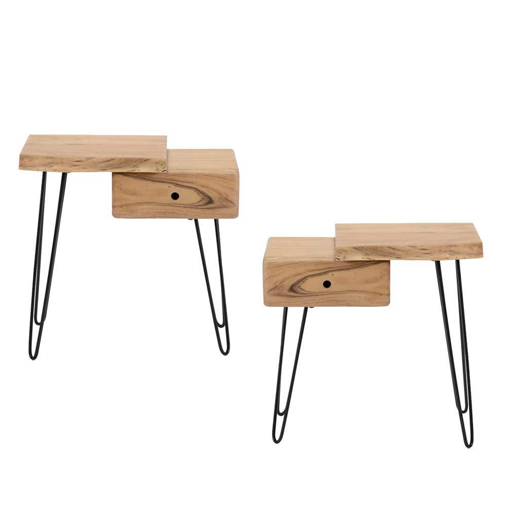 Design Nachttisch Set Hera mit Holz Akazie (2er Set)