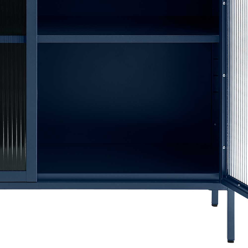 110x140x40 Blaues Stahl Highboard mit Glastüren - Atos