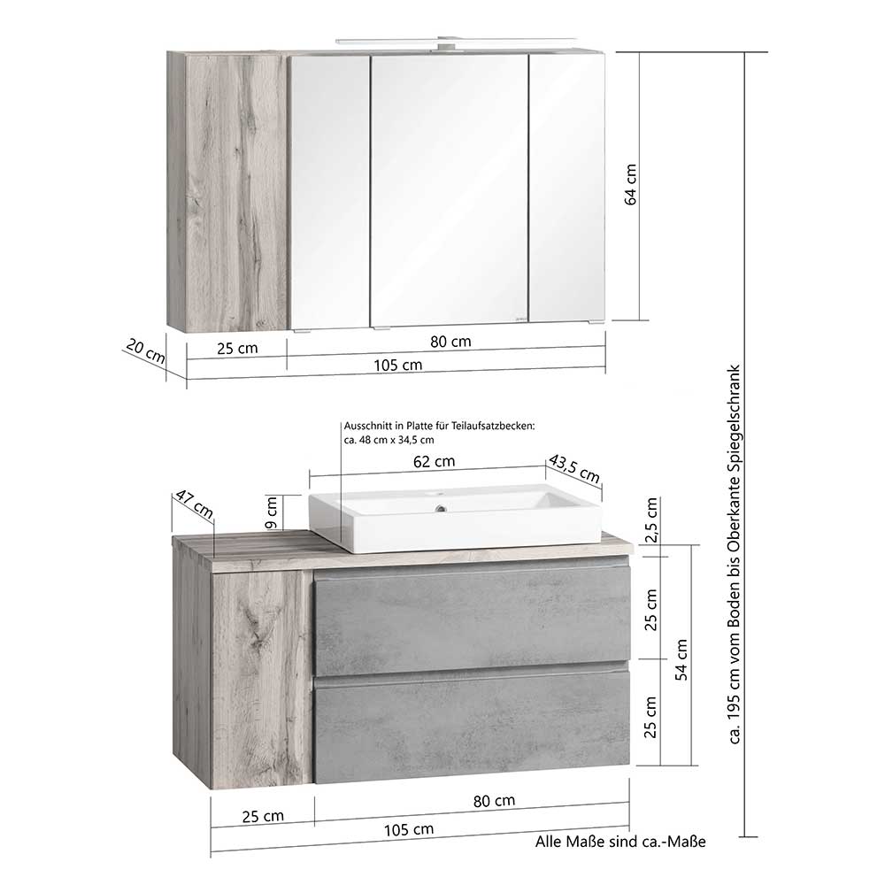 Waschtisch mit Spiegelschrank fürs Bad - Eight (zweiteilig)
