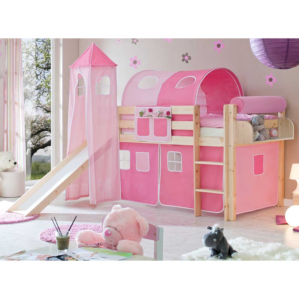 Hohes Spielbett in Natur & Rosa & Pink - Liza