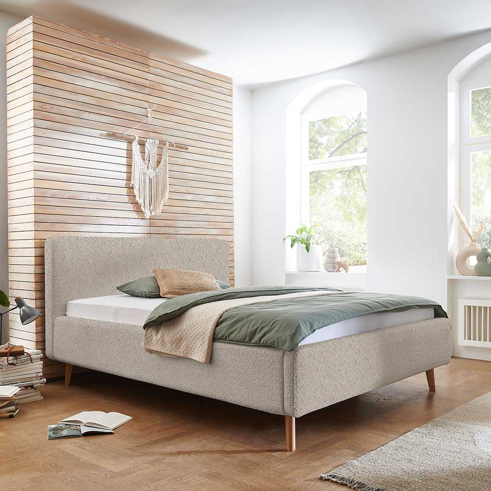 Doppelbett mit Bettkasten in Beige Webplüsch - Samuele