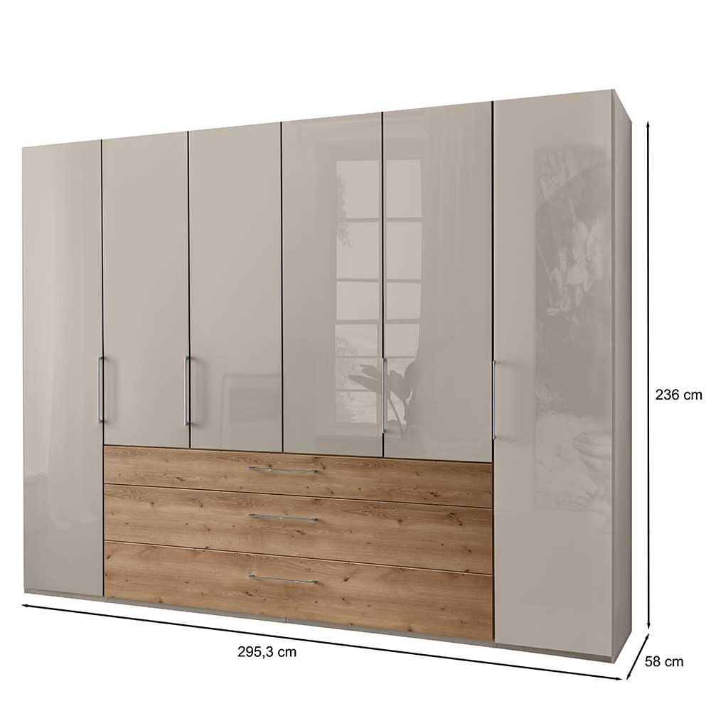 Kleiderschrank in Beige Glasfront - Flinu