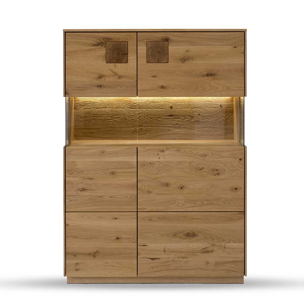 Highboard mit Glaseinsatz aus Wildeiche massiv - Millena