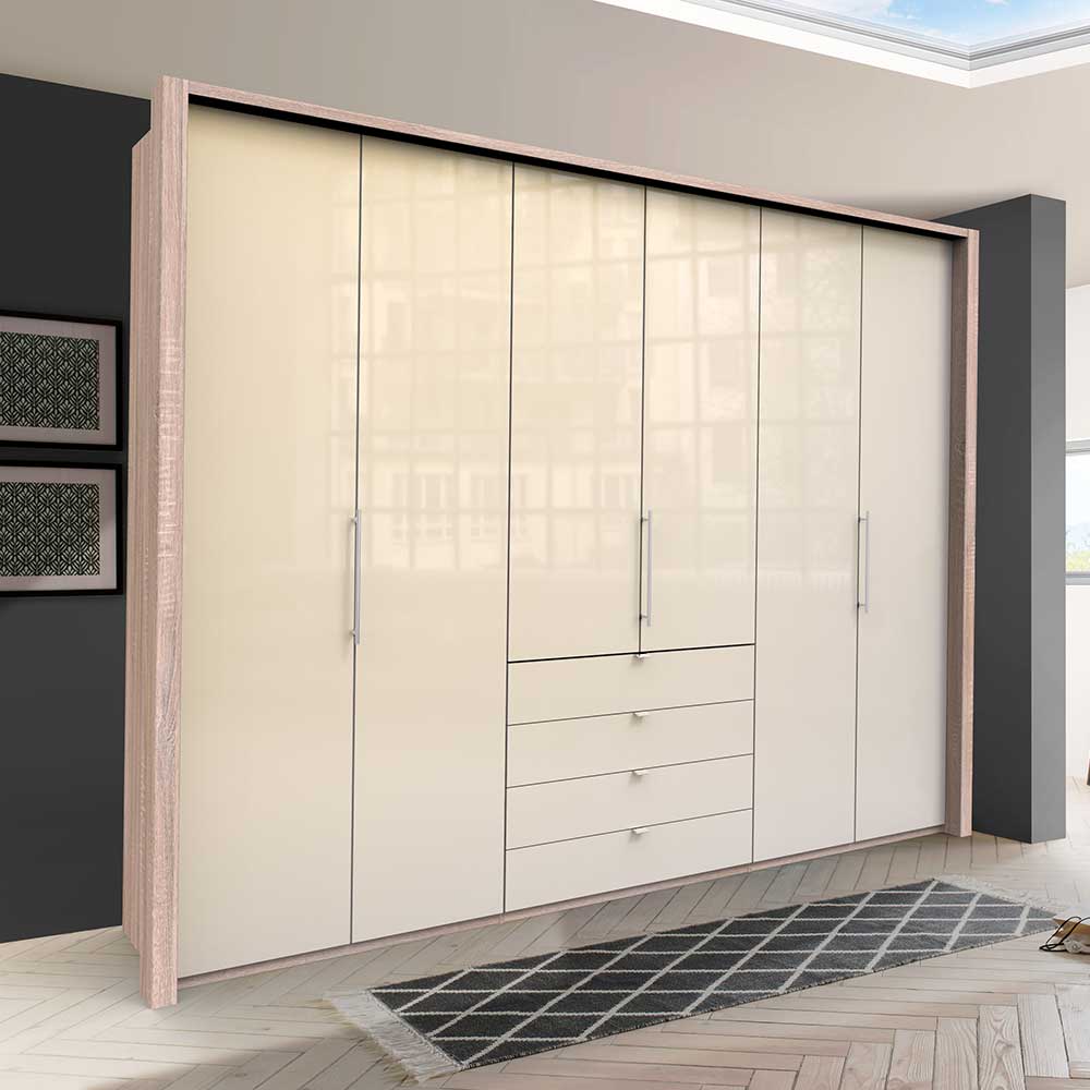 Gleittüren Kleiderschrank in Creme Glasfront - Rativian