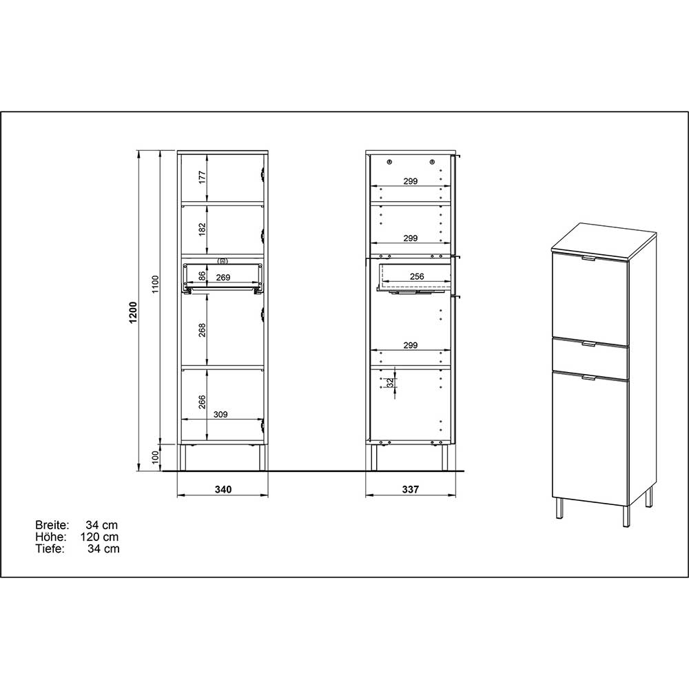 34x120x34 Hochglanz Badschrank in Weiß - Otrus