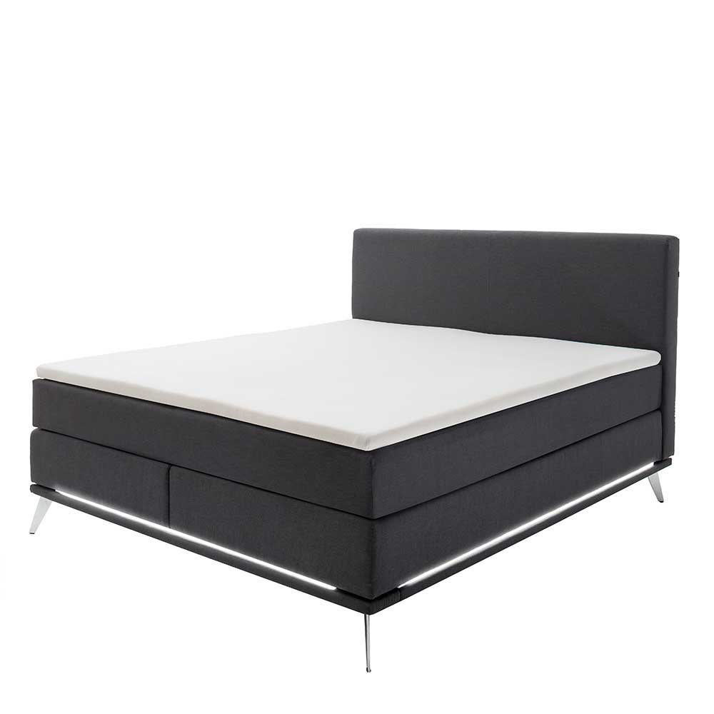 Doppelbett mit Boxspring in Anthrazit & Chrom - Rever