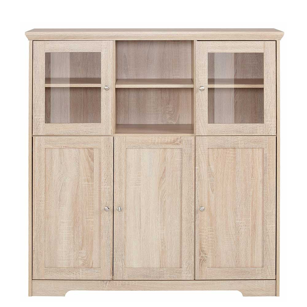 Landhaus Optik Highboard mit 2 Glastüren - Rienva