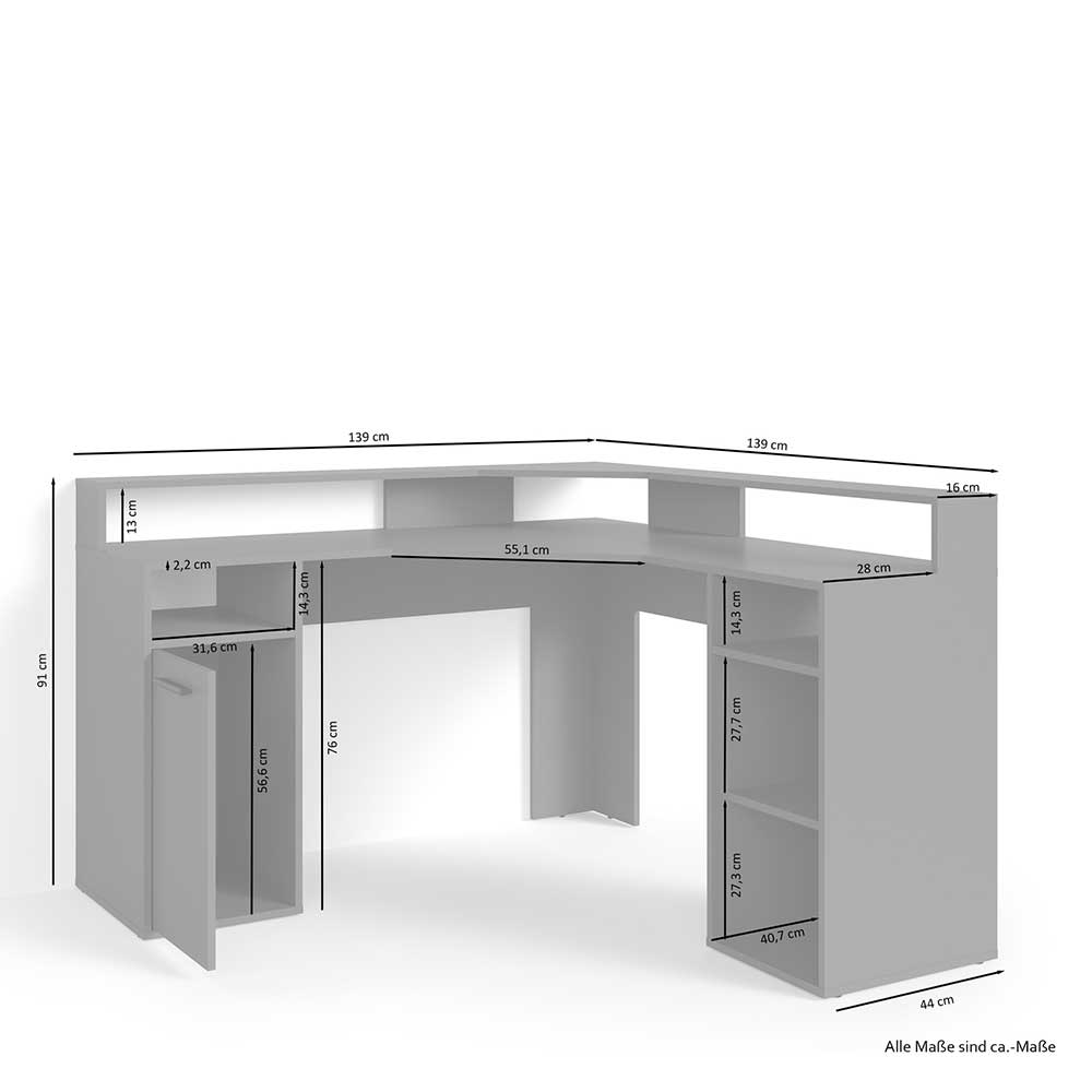 Eck-Computertisch in Weiß mit Anthrazit - Leoyaro