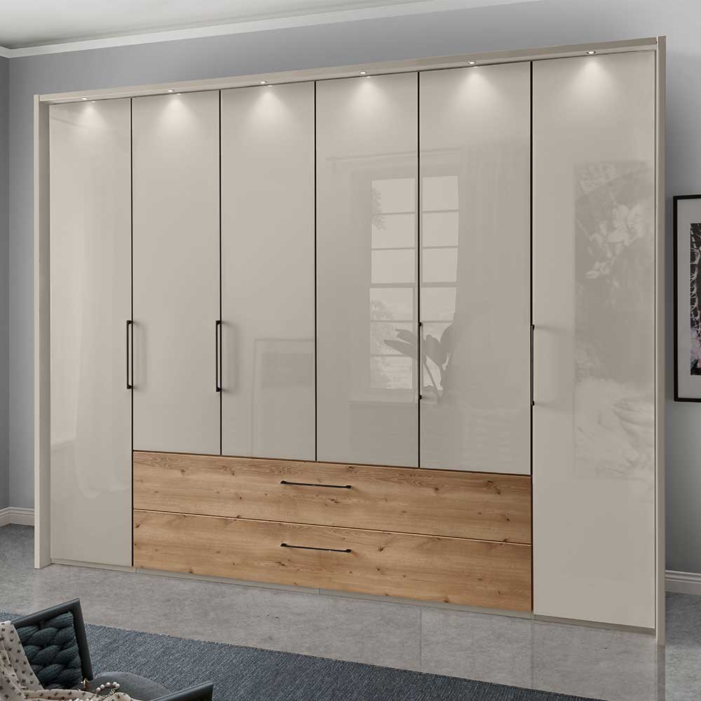 300 cm Kleiderschrank in Beige Glasbeschichtung - Suena