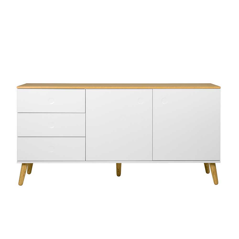 Mid Century Sideboard in Weiß & Eiche Vudian ohne Griffe