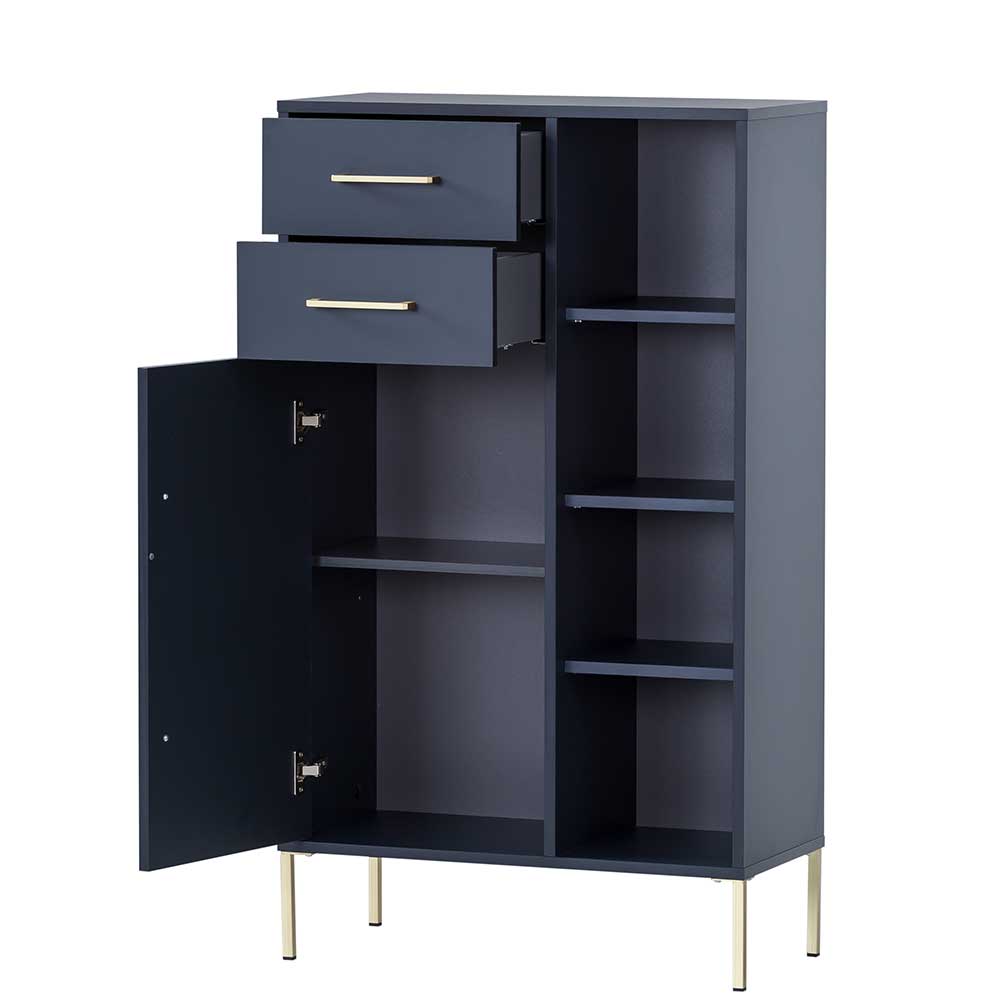 Badezimmer Highboard in Dunkelblau mit Gold - Chinale