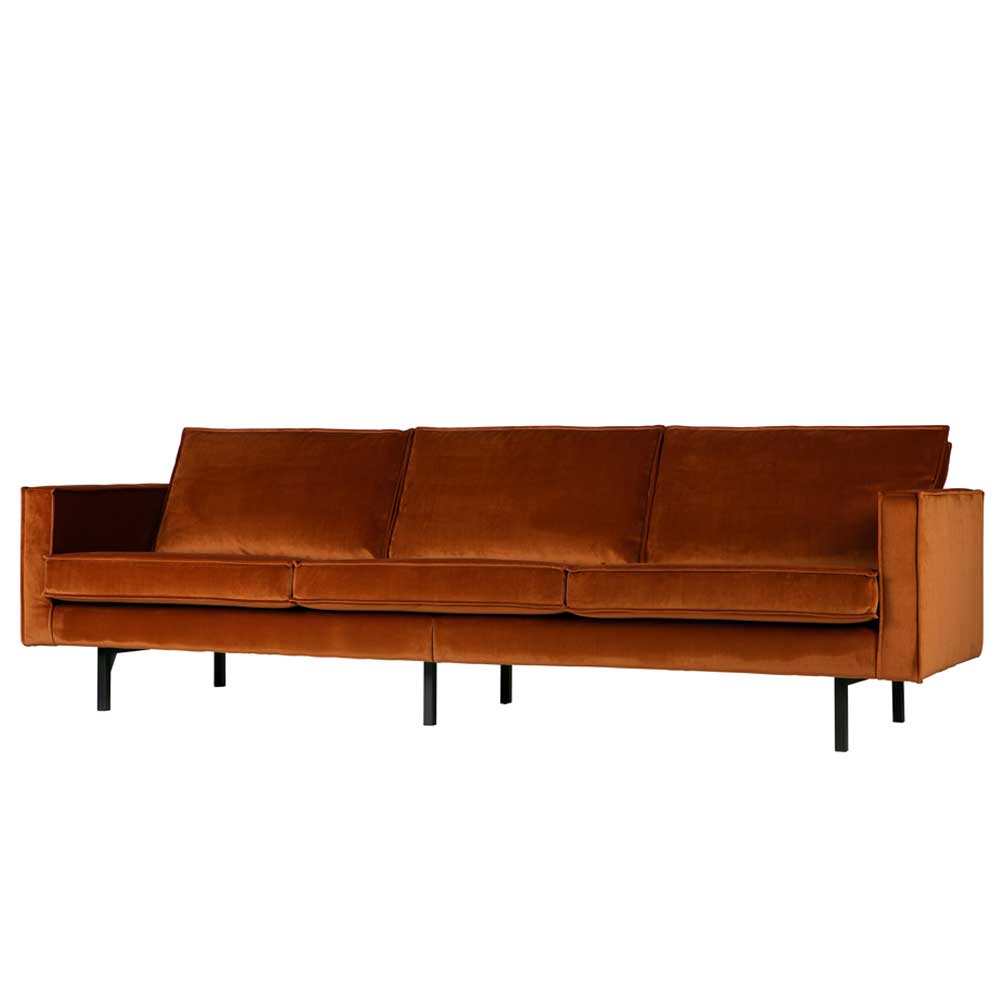 Frei stellbares 3-Sitzer Sofa Retro Naryon mit Samt Rostbraun