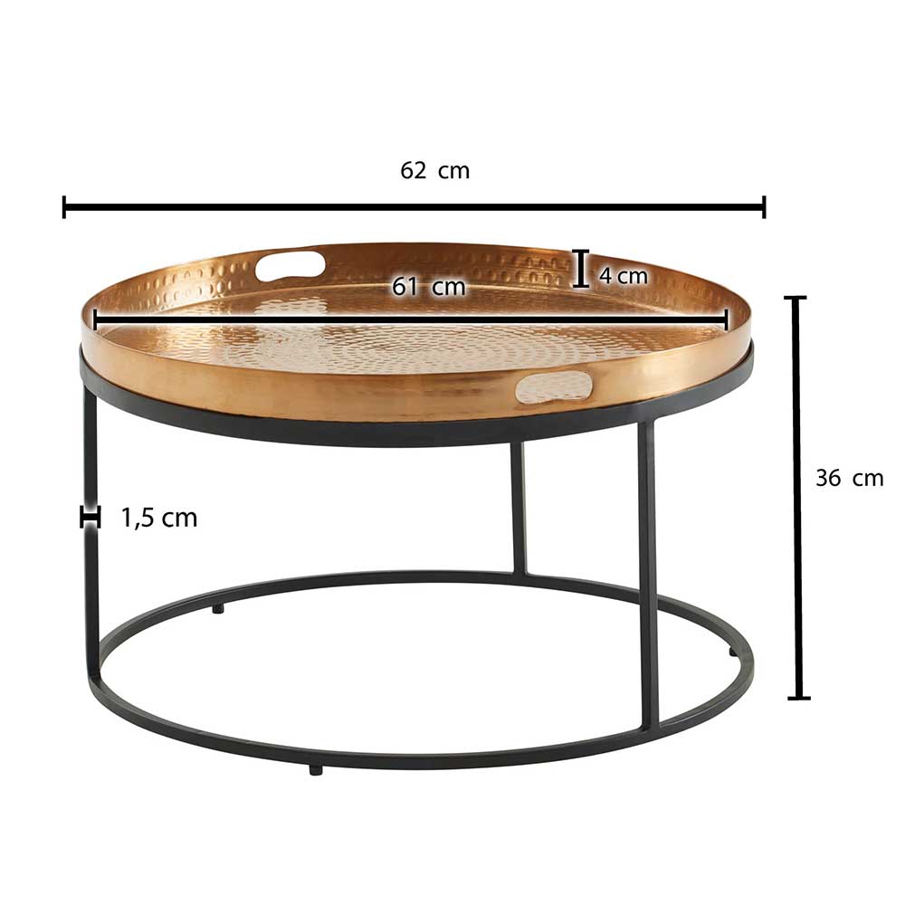 Runder Couchtisch mit Alu Tablett Platte - Lezifa