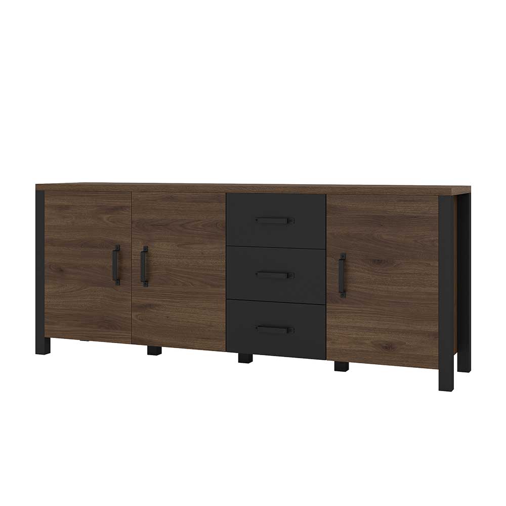 Sideboard in Walnuss Optik & Schwarz - Emiato