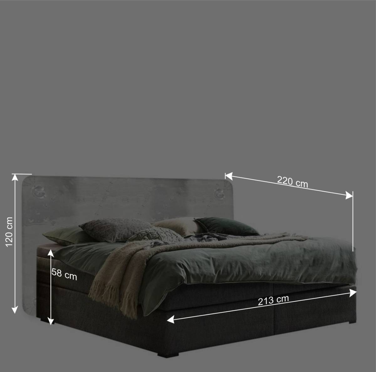 Design Boxspringbett in Dunkelgrau & Silber - Iwarni