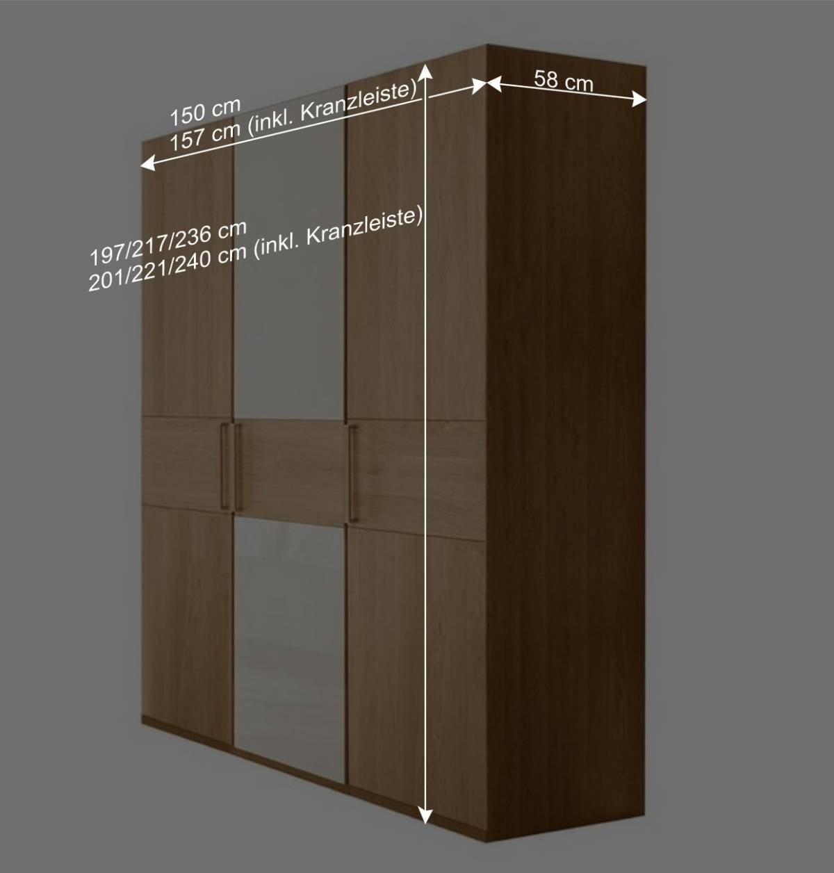 150cm Schlafraum Kleiderschrank 3-türig - Emdsiva