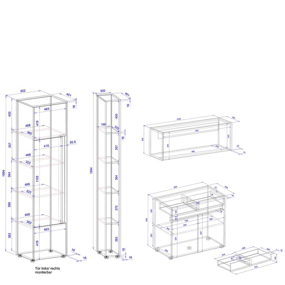 Home Office Kombination Set - Ahilav (vierteilig)