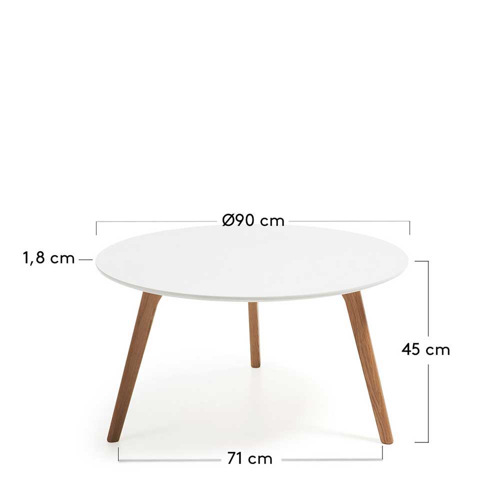 90cm runder Wohnzimmertisch in Weiß - Troja