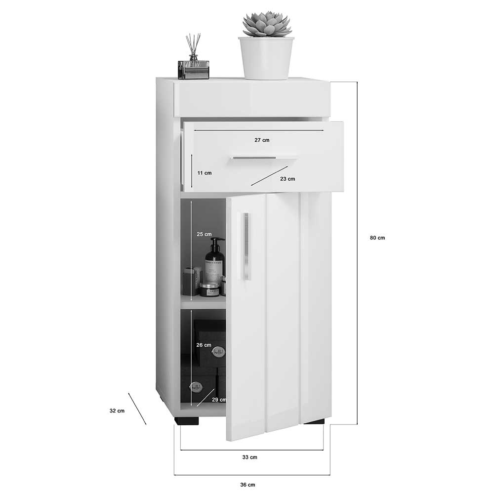 Hochglanz Badschrank in Weiß - 36x80x32 cm - Panjol