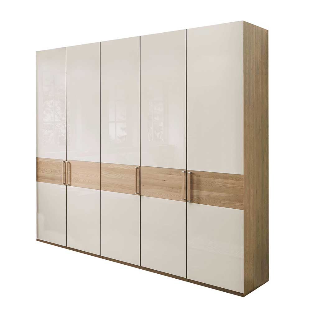 Glasfront Kleiderschrank in Beige & Eiche - Emdsiva