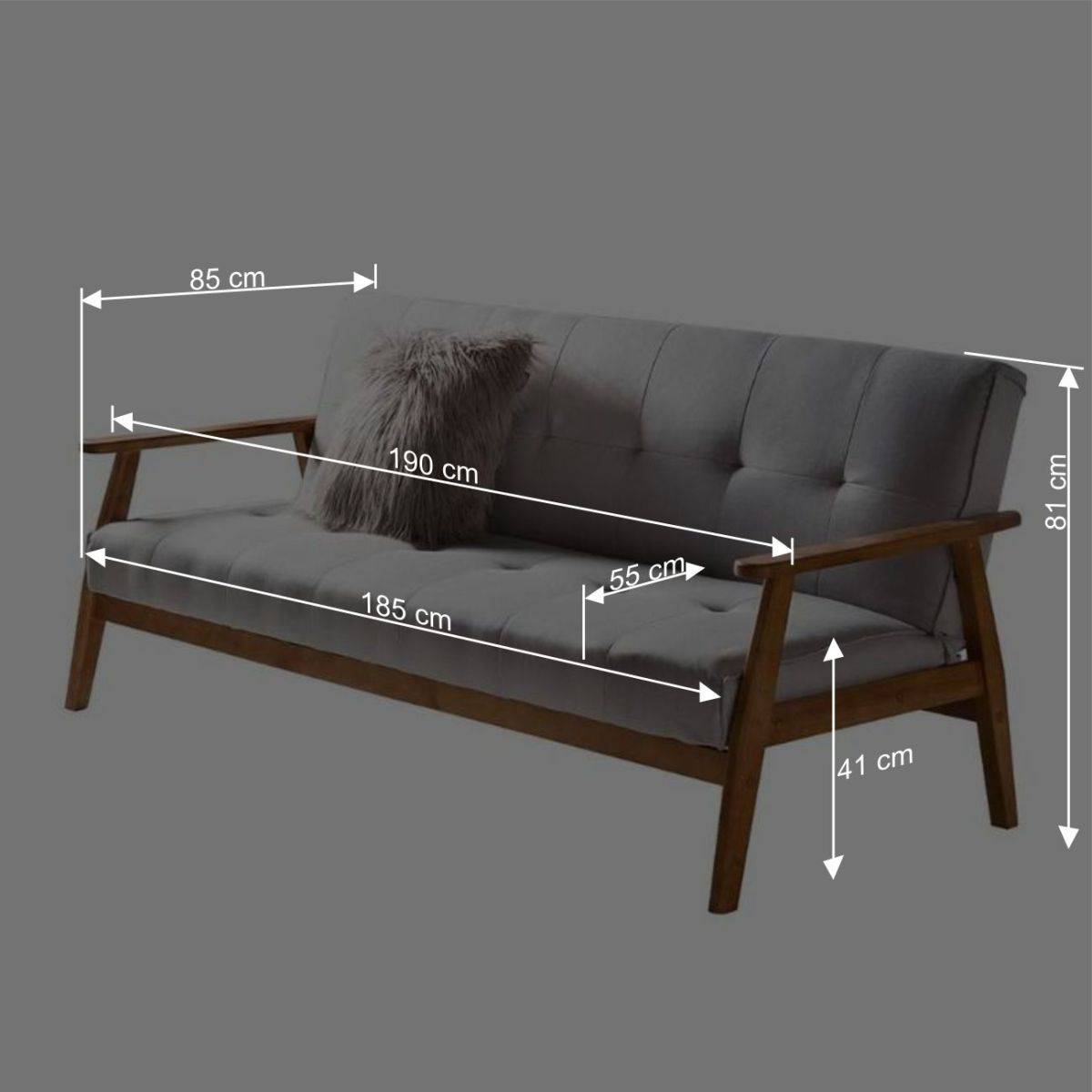 Dunkelgraue Schlafcouch mit Holzgestell - Pino