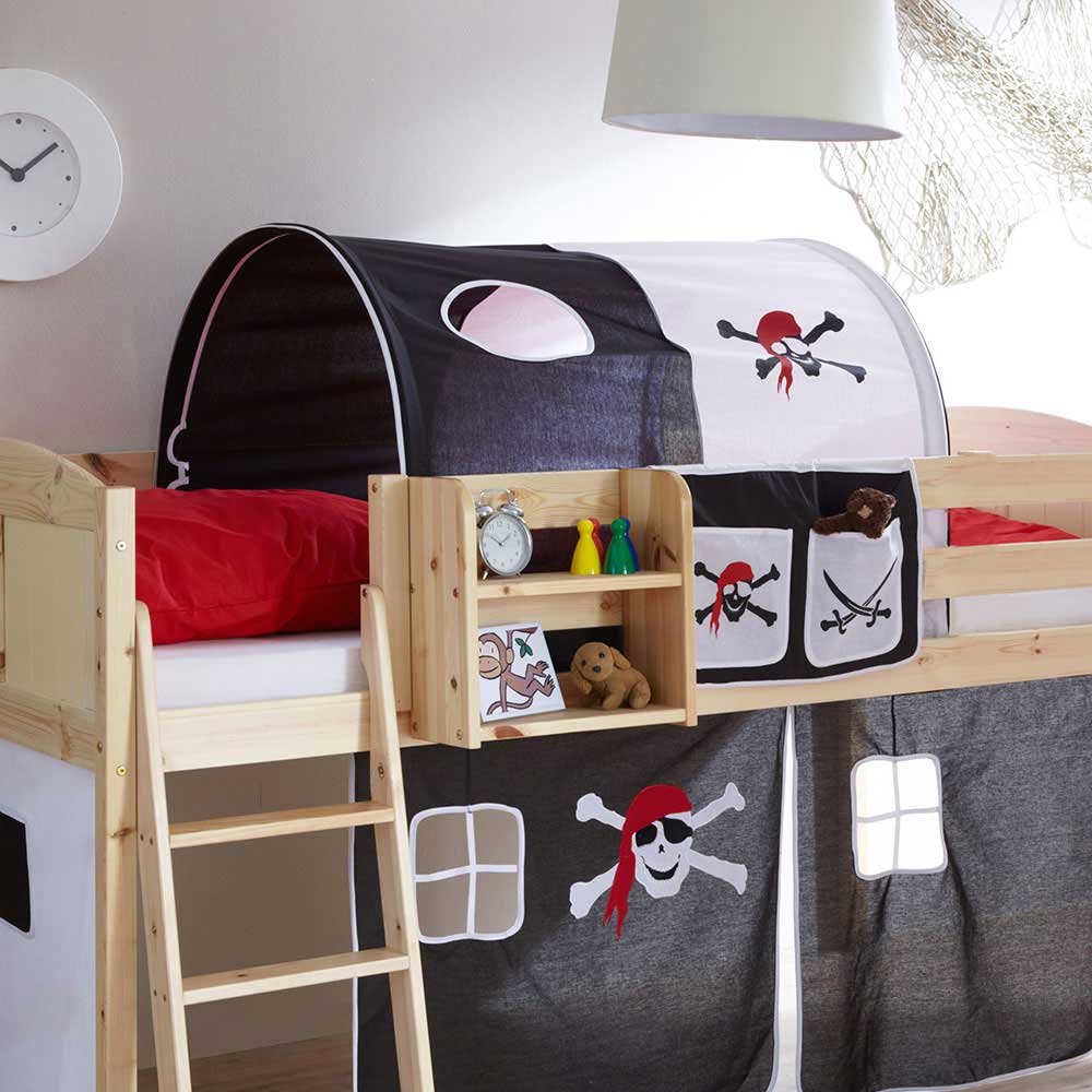 Jungen Hochbett Graphit im Piraten Design