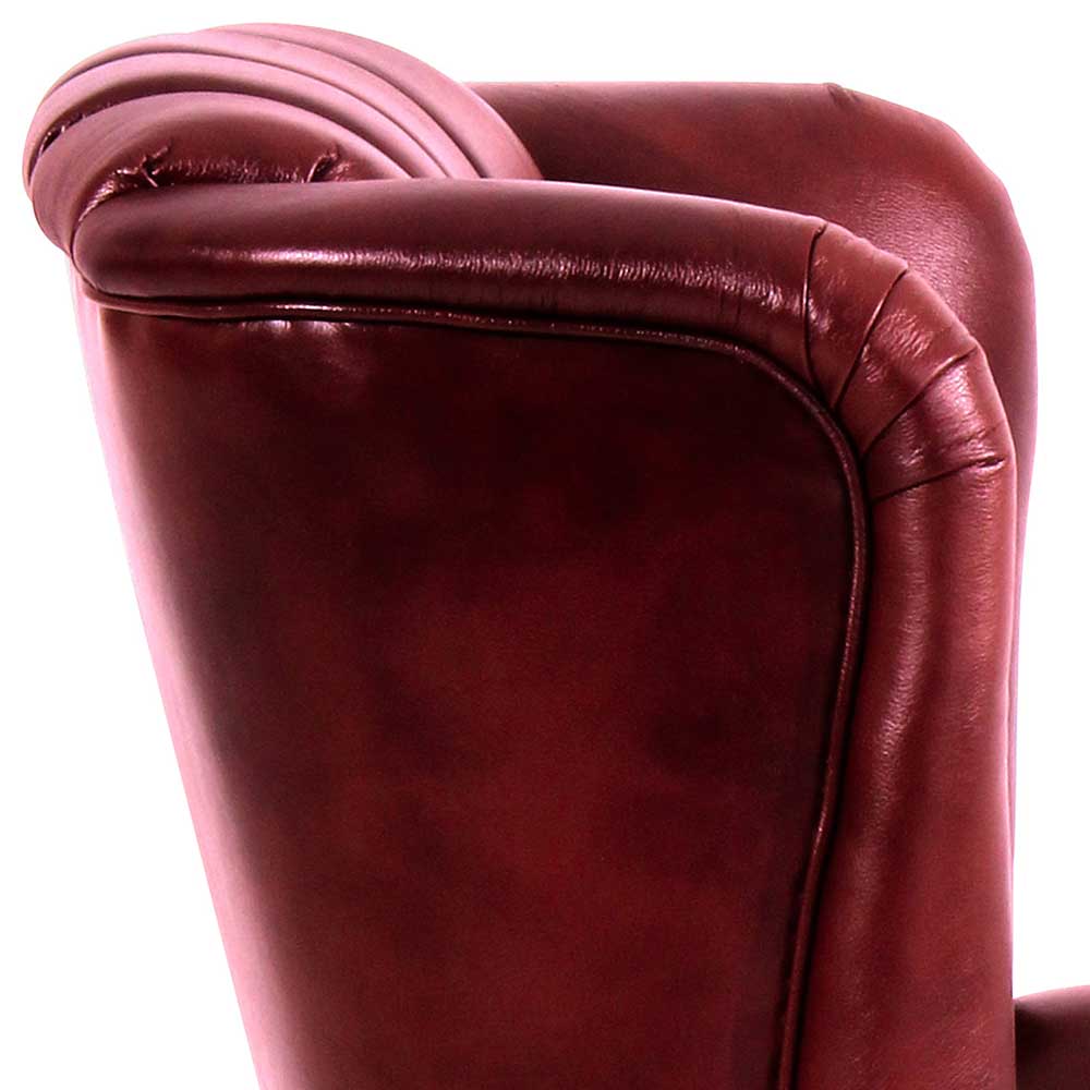 Chesterfield Ohrensessel in Dunkelrot Leder - Guantama