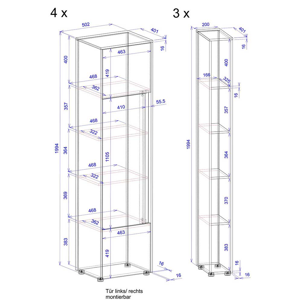 Office Schrank- und Regalwand Set - Nonessia (siebenteilig)