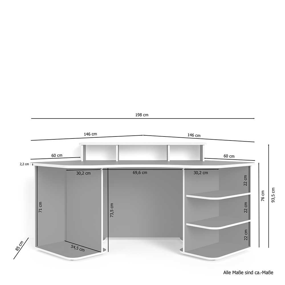 Gaming-PC-Tisch in Schwarz mit Weiß - Barnet