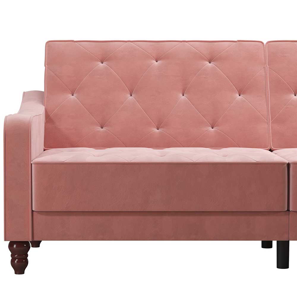 Dreisitzer Schlafcouch in Rosa Samtbezug - Norteba