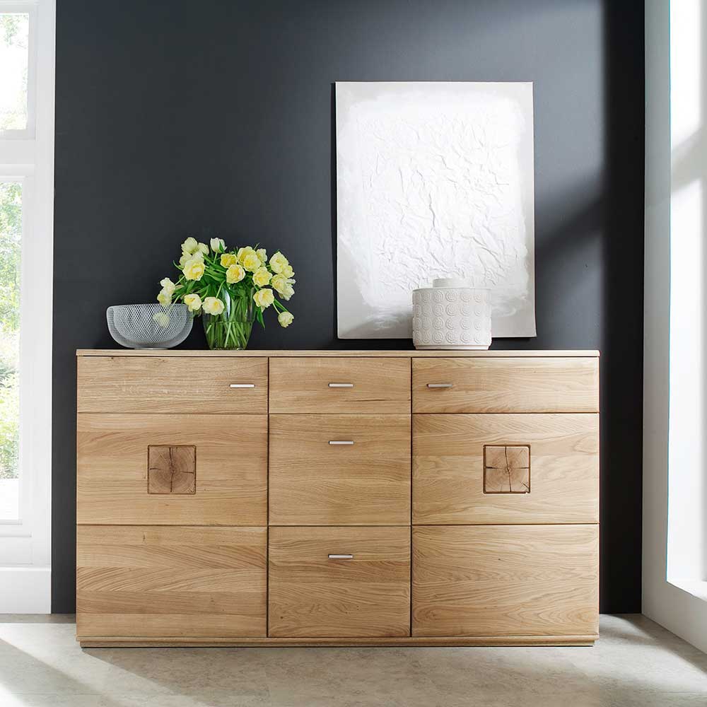 Eiche Bianco Sideboard teilmassiv Pontros 2-türig