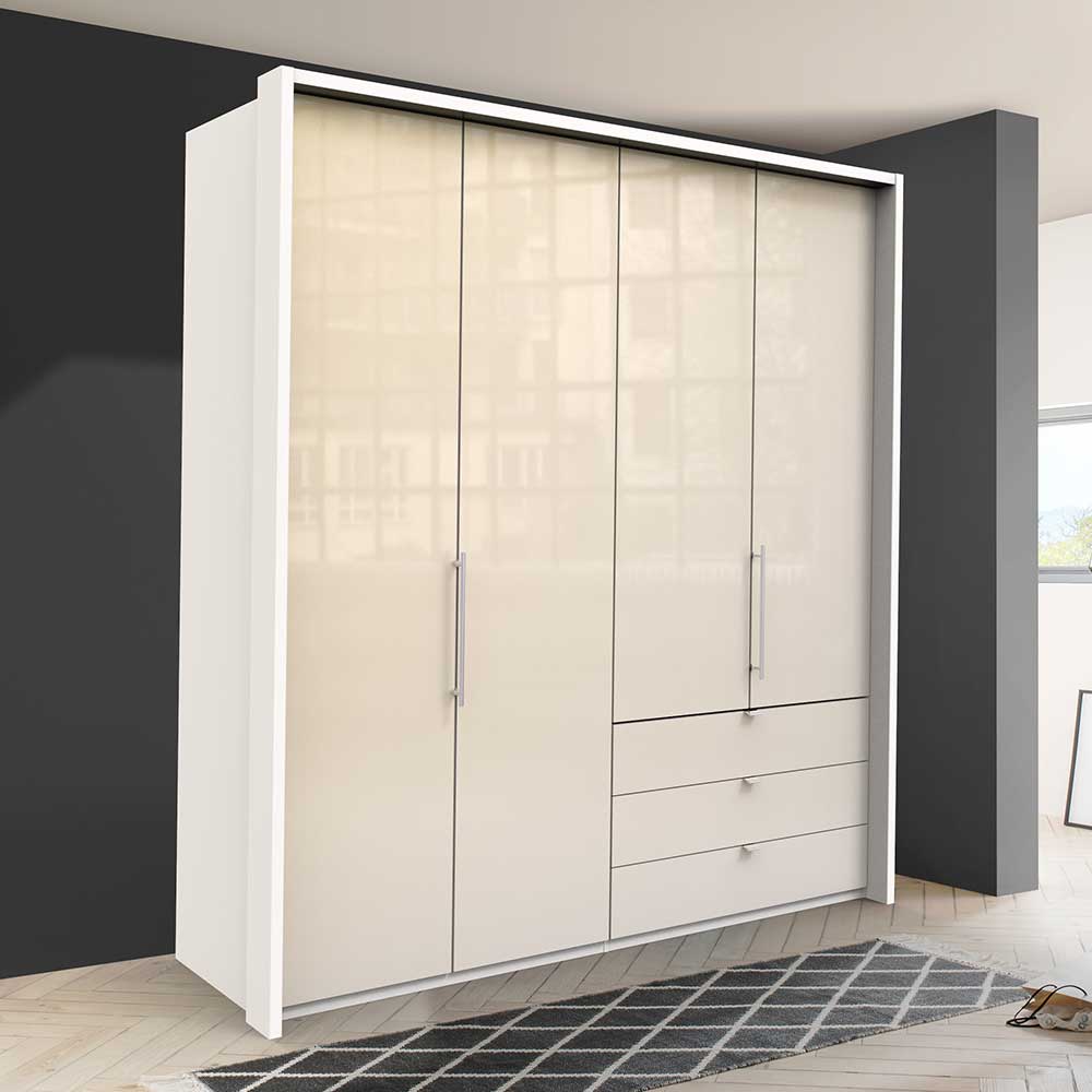 Falttüren Kleiderschrank in Creme Glas - Zidarie