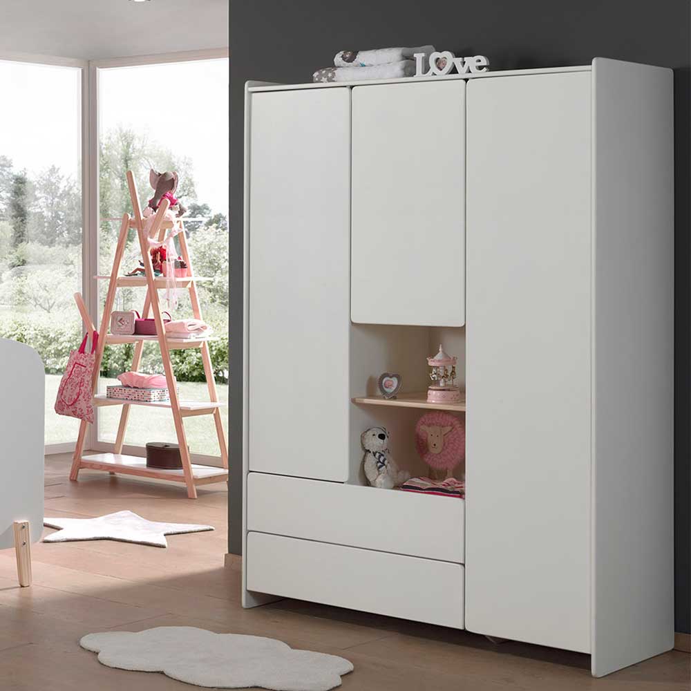 Weißer Kinder Kleiderschrank 3-türig & 2 Fächer - Mauricia I