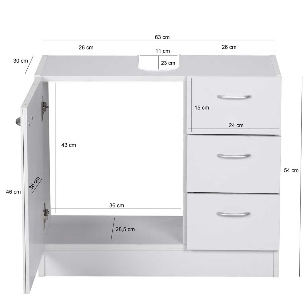 Waschbeckenschrank in Weiß 63 cm breit - Hank