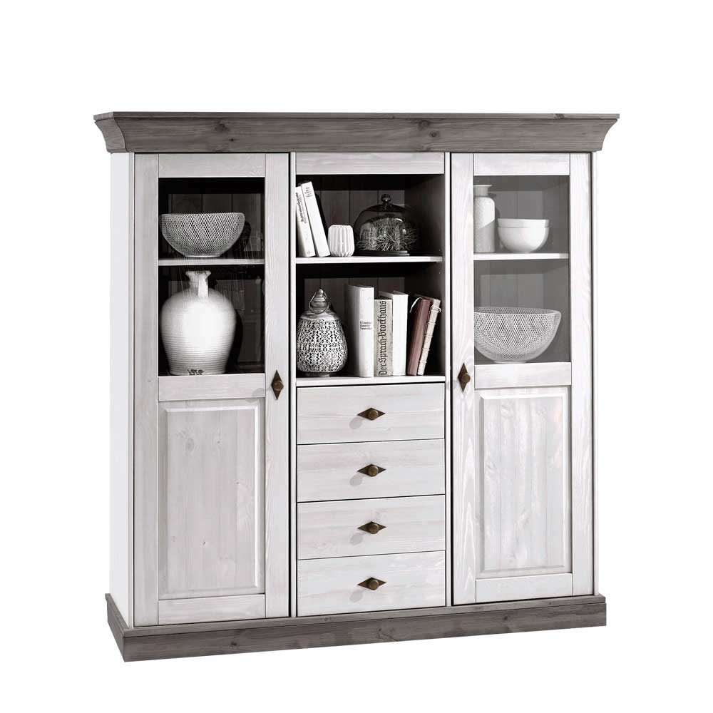 Wohnzimmer Highboard Mirandesca in Grau Weiß