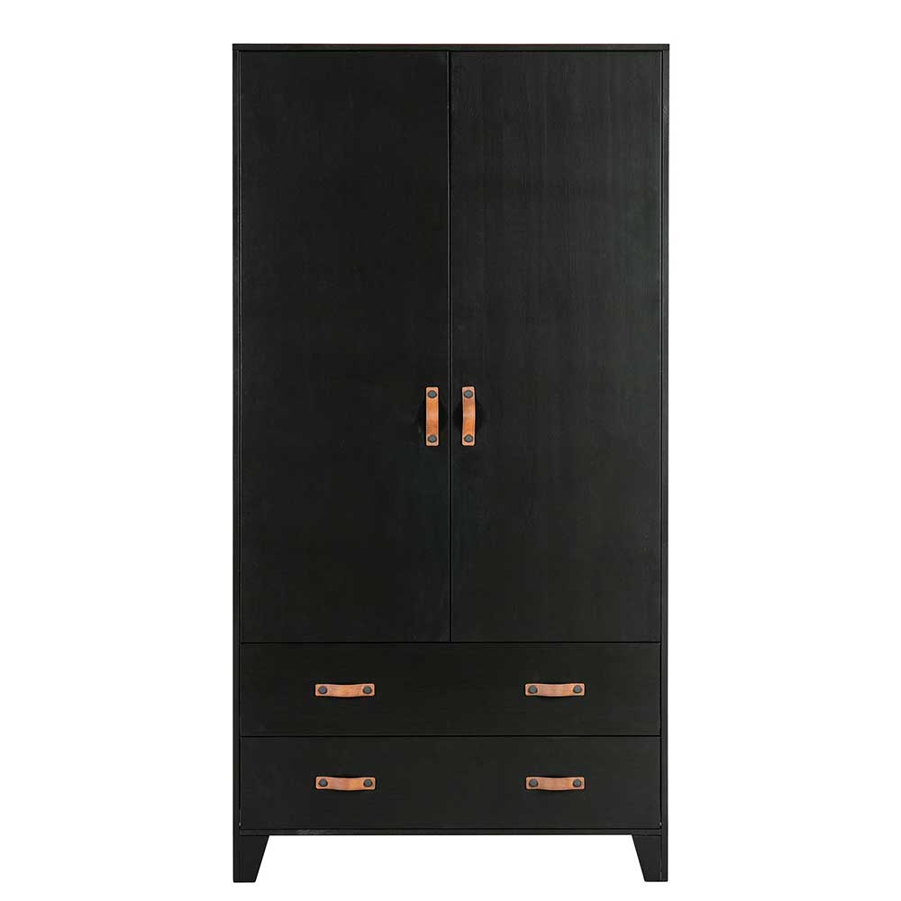 Teilmassiver 94x180x40 Kiefernholz Kleiderschrank in Schwarz - Ilvessino