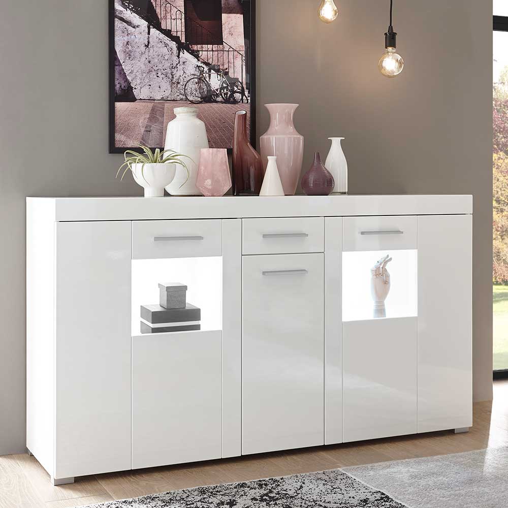 144x82x40 cm Hochglanz Sideboard in Weiß - Timmona