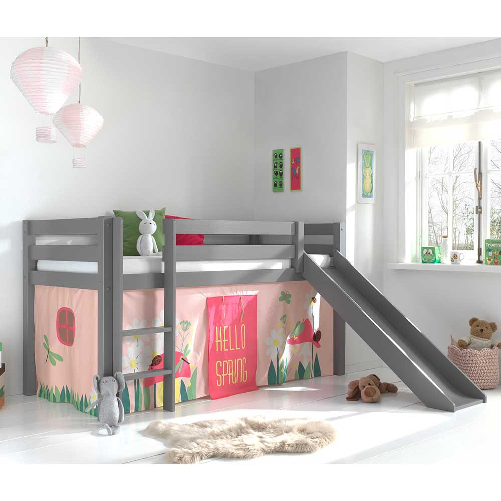 Graues Kinderzimmer Hochbett mit Rutsche - Eldrida