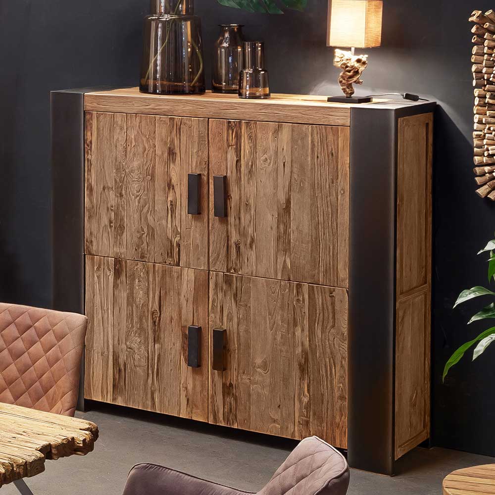 Highboard Bleska aus massivem Holz und Metall