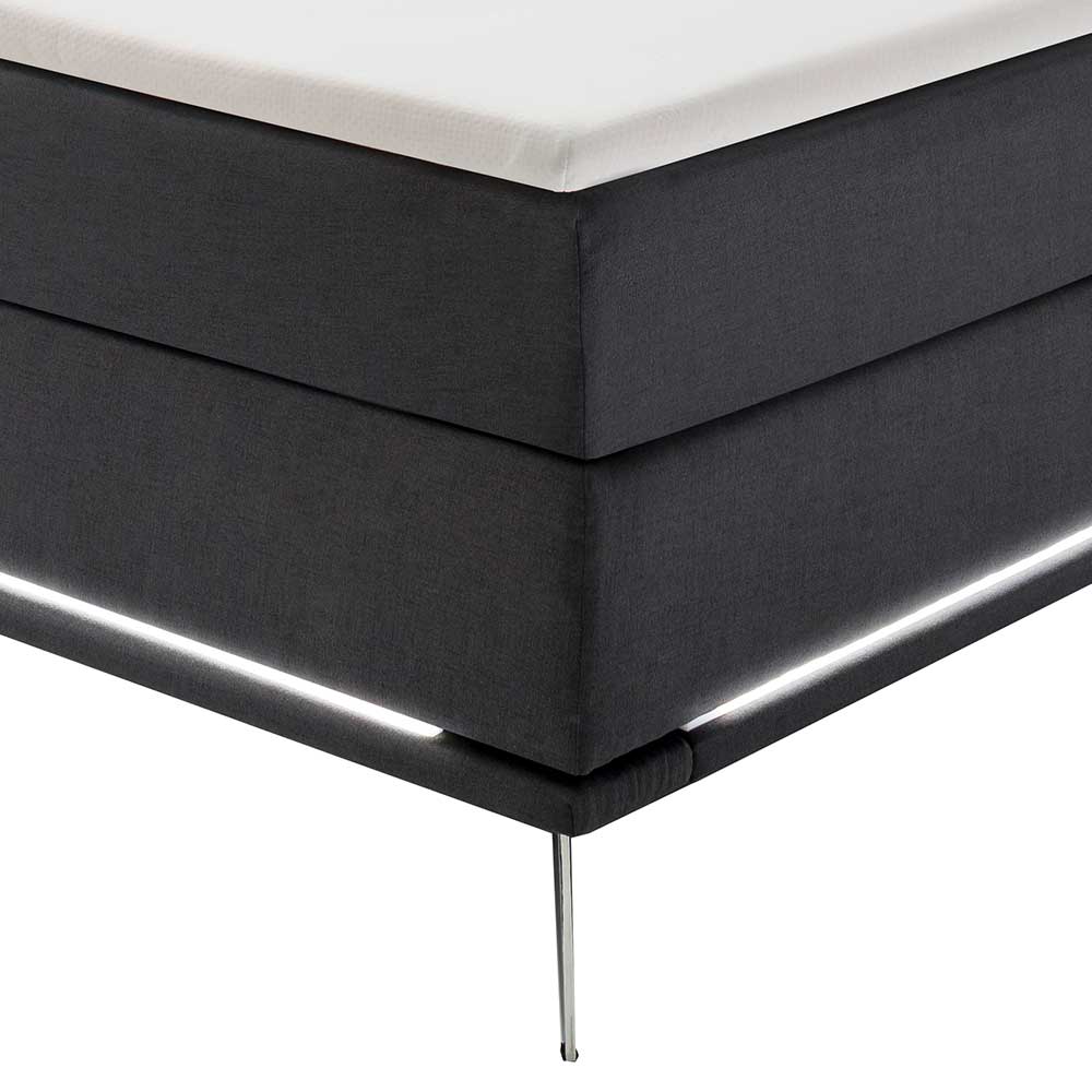 Doppelbett mit Boxspring in Anthrazit & Chrom - Rever