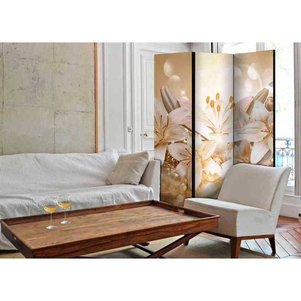 Eleganter Leinwand Paravent mit Lilien - Casualy