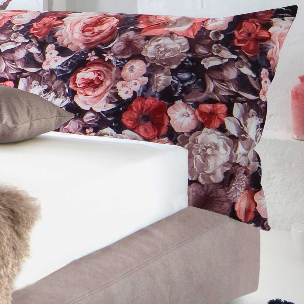 Boxspring-Doppelbett mit Blumen Stoff-Kopfteil - Arendal