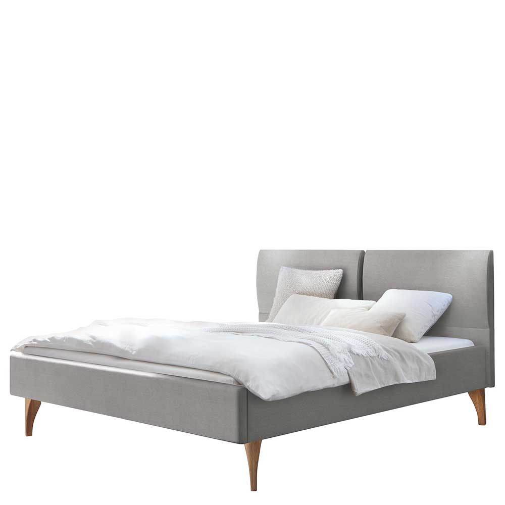 Skandi Bett in Grau mit Eiche Bianco - Potosia