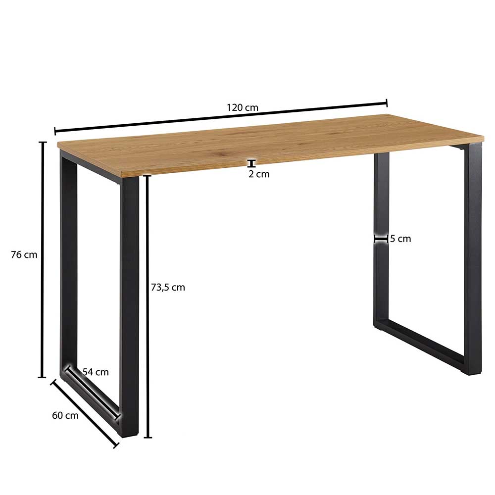 120x76x60 Schreibtisch in Eiche & Schwarz - Tiorondo