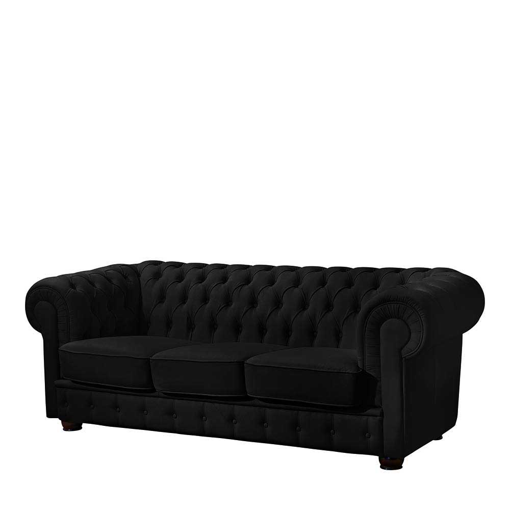 Schwarzes Ledersofa im Chesterfield Style - Riscos