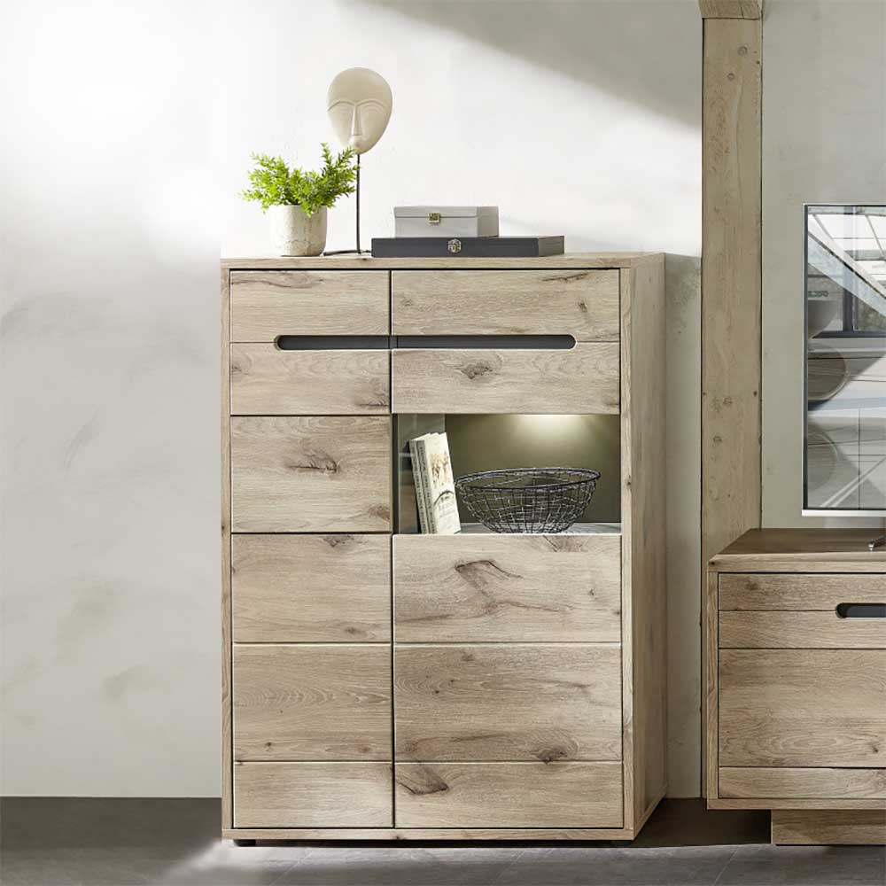 90x128x38 Vitrine Highboard in Wildeiche NB - Zelio