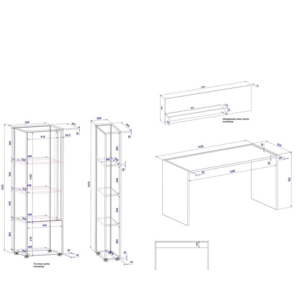 Moderne Home Office Möbel Set - Ahilav (vierteilig)