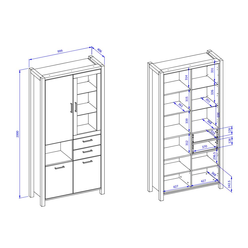 Wohnzimmerschrank mit Glaseinsatz & Fach - Zavorra